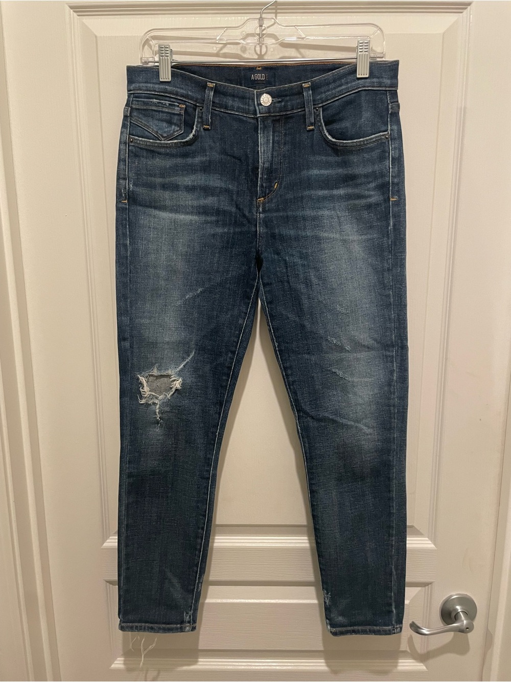 Agolde Sophie Crop Dark Wash Distressed Women’s Jeans - Dark Blue